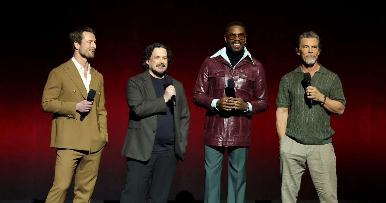 Glen Powell, Edgar Wright, Colman Domingo i Josh Brolin podczas prezentacji filmu "The Running Man" na CinemaConie 2025 /Ethan Miller / Staff /Getty Images