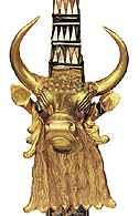 Głowa byka, zdobiąca sumeryjską lirę znaleziona w grobach królewskich z Ur, 2570-2500 p.n.e. /Encyklopedia Internautica