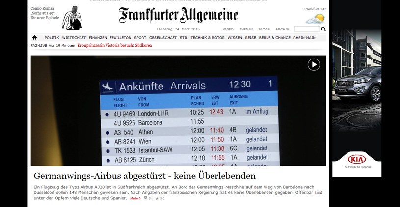 Główna informacja na stronie "FAZ" /