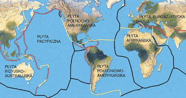 Główne płyty litosfery /Encyklopedia Internautica