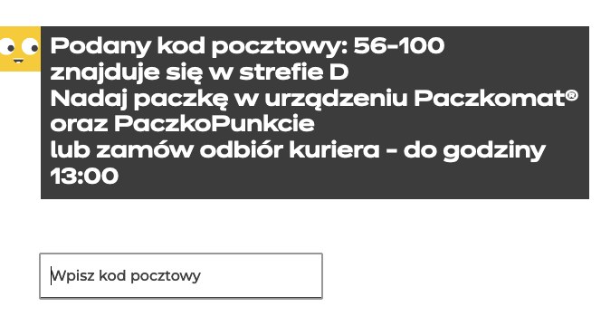 Godziny graniczne dla własnej strefy można sprawdzić na stronie InPostu. /Zrzut ekranu /materiał zewnętrzny