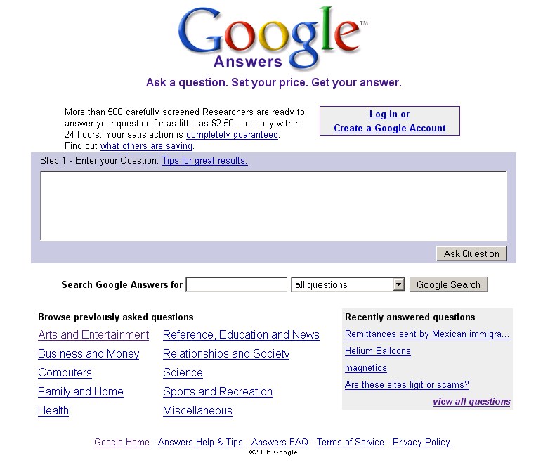 Google Answers, czyli płatne wyszukiwanie odpowiedzi - to nie mogło się udać /Google /materiały prasowe