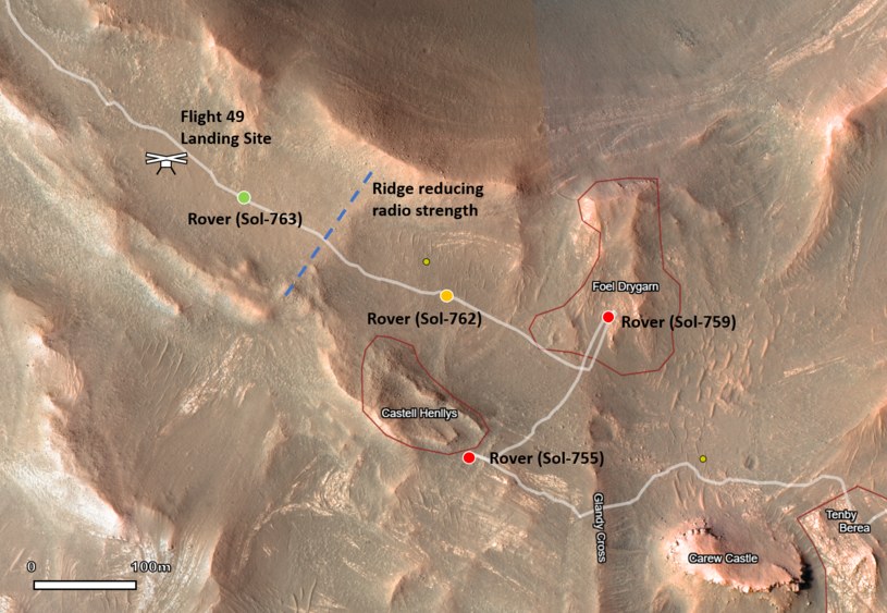 Grafika pokazująca lokalizację Ingenuity i ścieżkę Perseverance /NASA/JPL-Caltech /NASA