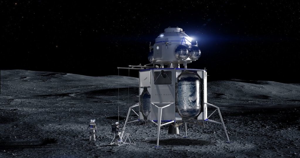 Grafika prezentująca załogową wersję lądownika Blue Moon / Fot.– Blue Origin /materiały prasowe