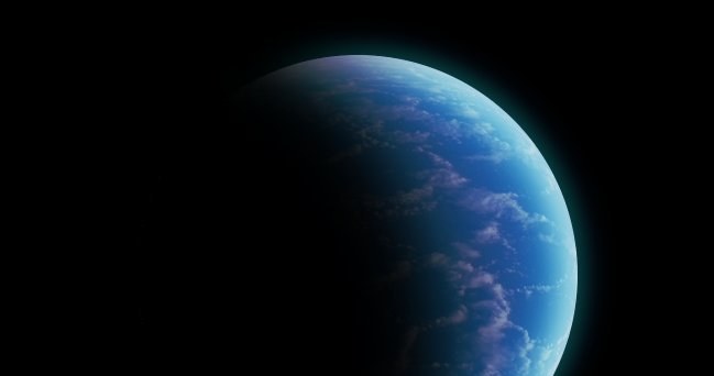Grafika przedstwiająca małą oceaniczną egzoplanetę z niewielką ilością chmur / Fot: K. Kanawka /Kosmonauta