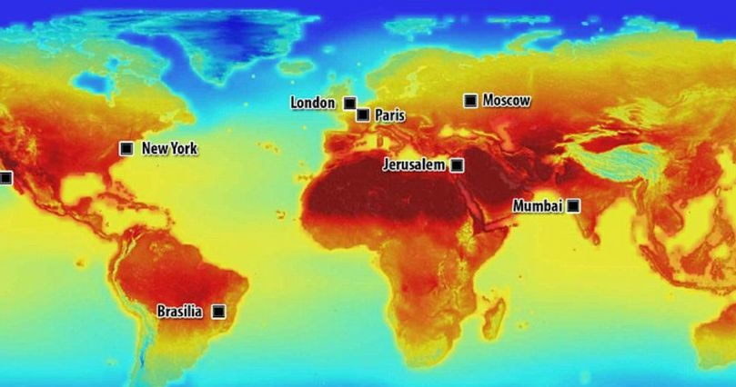 Grafika przygotowana przez NASA - możliwa mapa temperatur w 2100 roku /NASA