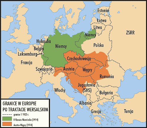 Granice w Europie po Traktacie Wersalskim /Encyklopedia Internautica