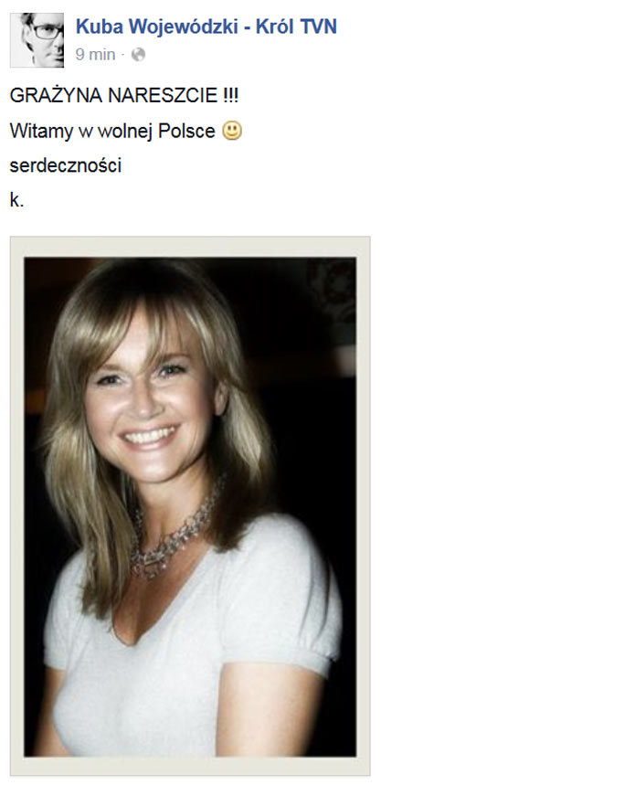 Grażynie Torbickiej pogratulował też Kuba Wojewódzki /Kuba Wojewódzki - Król TVN /Facebook