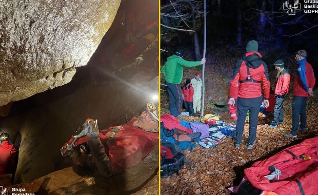 Grotołaz uwięziony w szczelinie. Akcja ratunkowa w Jaskini Salmopolskiej trwała 4 godziny