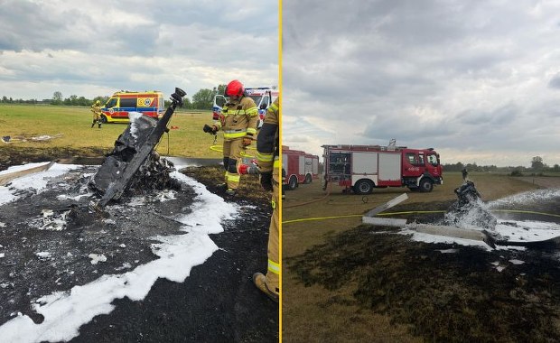 Groźny wypadek lotniczy na Mazowszu. Wiatrakowiec runął i spłonął