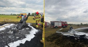 Groźny wypadek lotniczy na Mazowszu. Wiatrakowiec runął i spłonął
