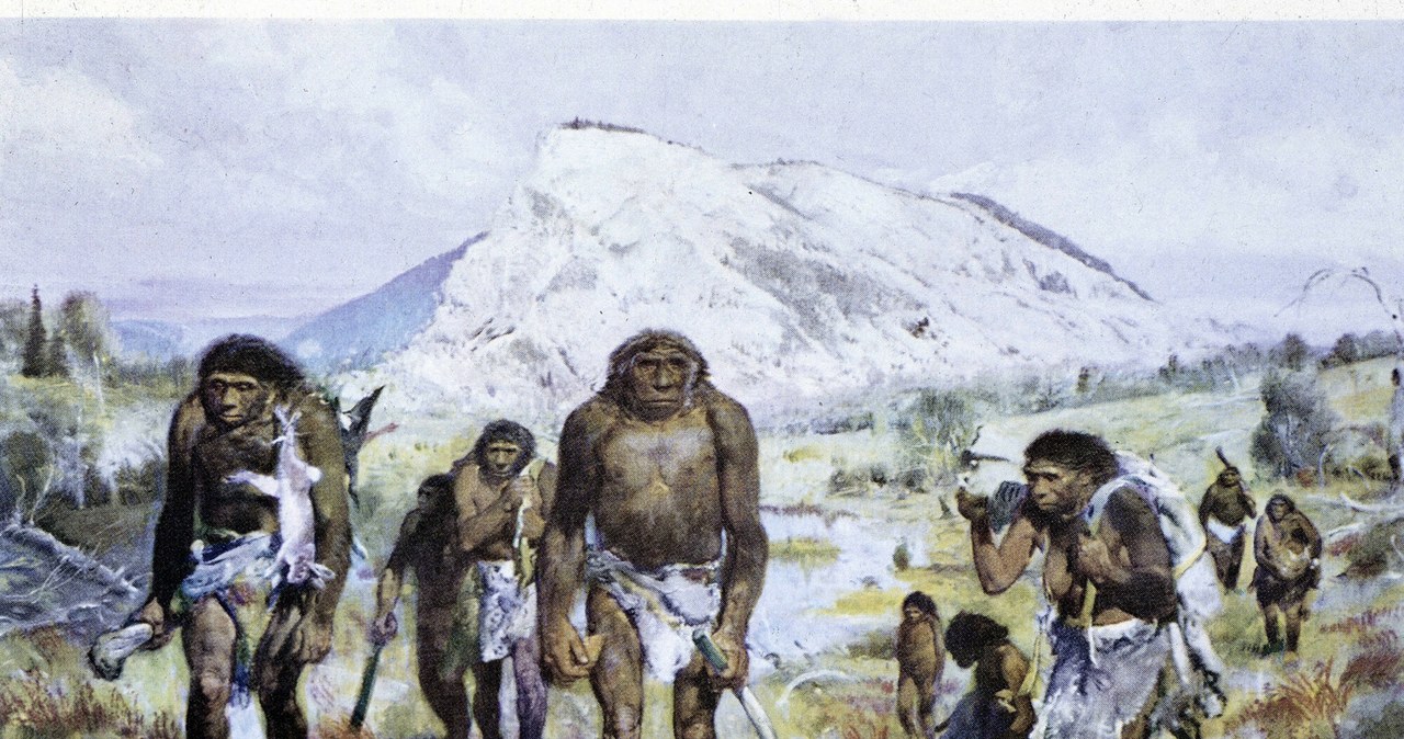 Grupa neandertalczyków na rysunku Zdenka Buriana /Bridgeman Images/East News /East News