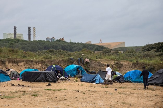Grupy imigrantów w Calais /ETIENNE LAURENT /PAP/EPA