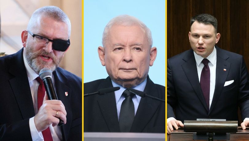 Grzegorz Braun, Jarosław Kaczyński i Sławomir Mentzen /Paweł Wodzyński /East News