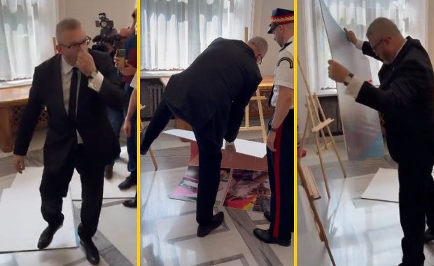 Grzegorz Braun zniszczył wystawę w Sejmie