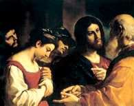 Guercino, Chrystus i kobieta cudzołożna, ok. 1621 /Encyklopedia Internautica