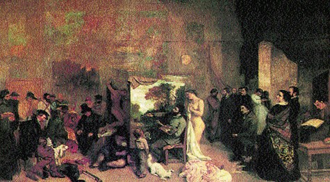 Gustave Courbet, Pracownia artysty, 1855 r. O wymowę tego dzieła spory trwają do dziś, na ogół uważa się, iż autor chciał odciąć się od prymitywnie pojmowanego realizmu („maluję to, co widzę”) /Encyklopedia Internautica