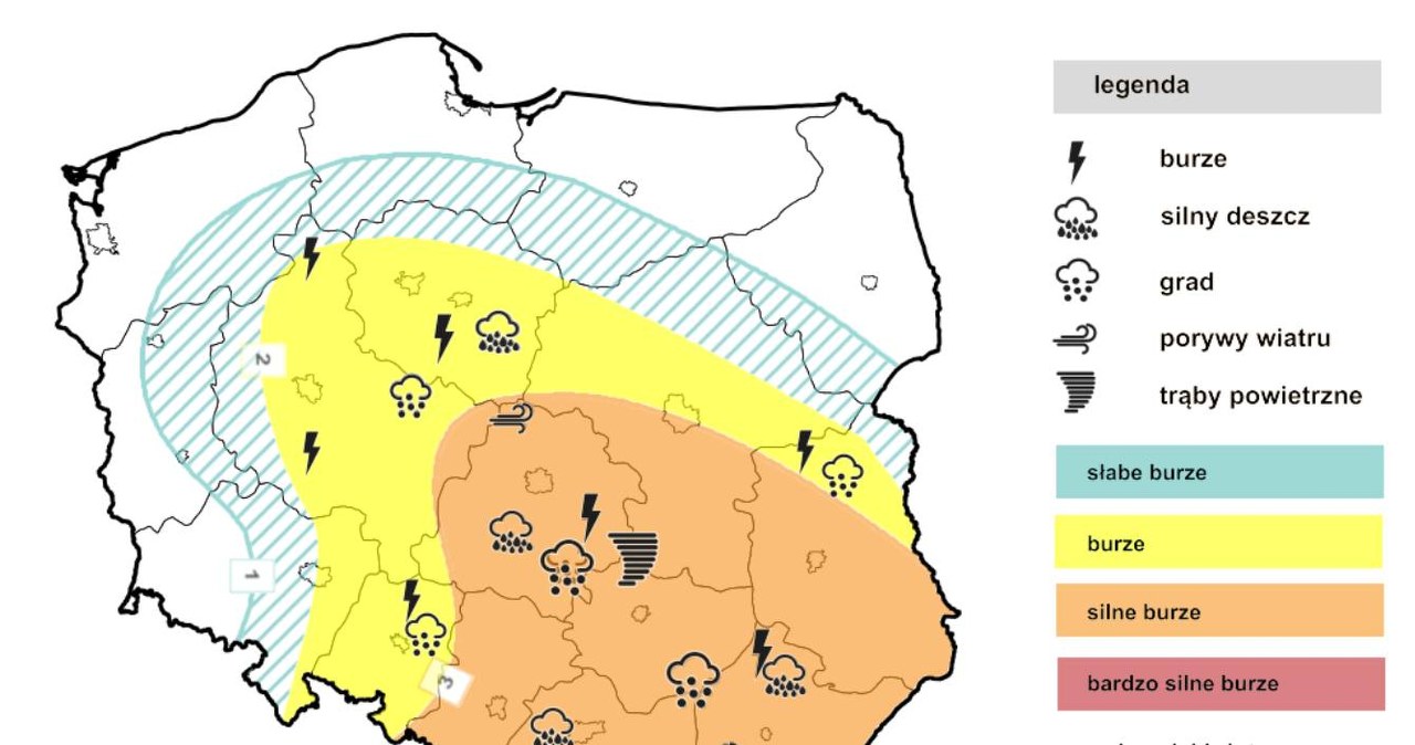 Gwałtowne burze w piątek przejdą przez centrum i południowy wschód kraju /IMGW /