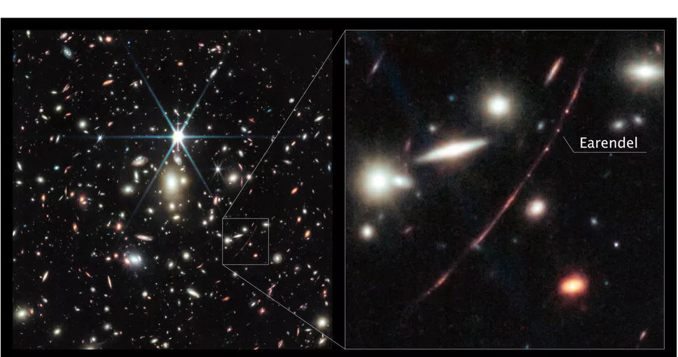 Gwiazda Earendel na obrazie z Kosmicznego Teleskopu Jamesa Webba /Image: NASA, ESA, CSA, D. Coe (STScI/AURA for ESA; Johns Hopkins University), B. Welch (NASA’s Goddard Spaceflight Center; University of Maryland, College Park). Image processing: Z. Levay. /materiał zewnętrzny