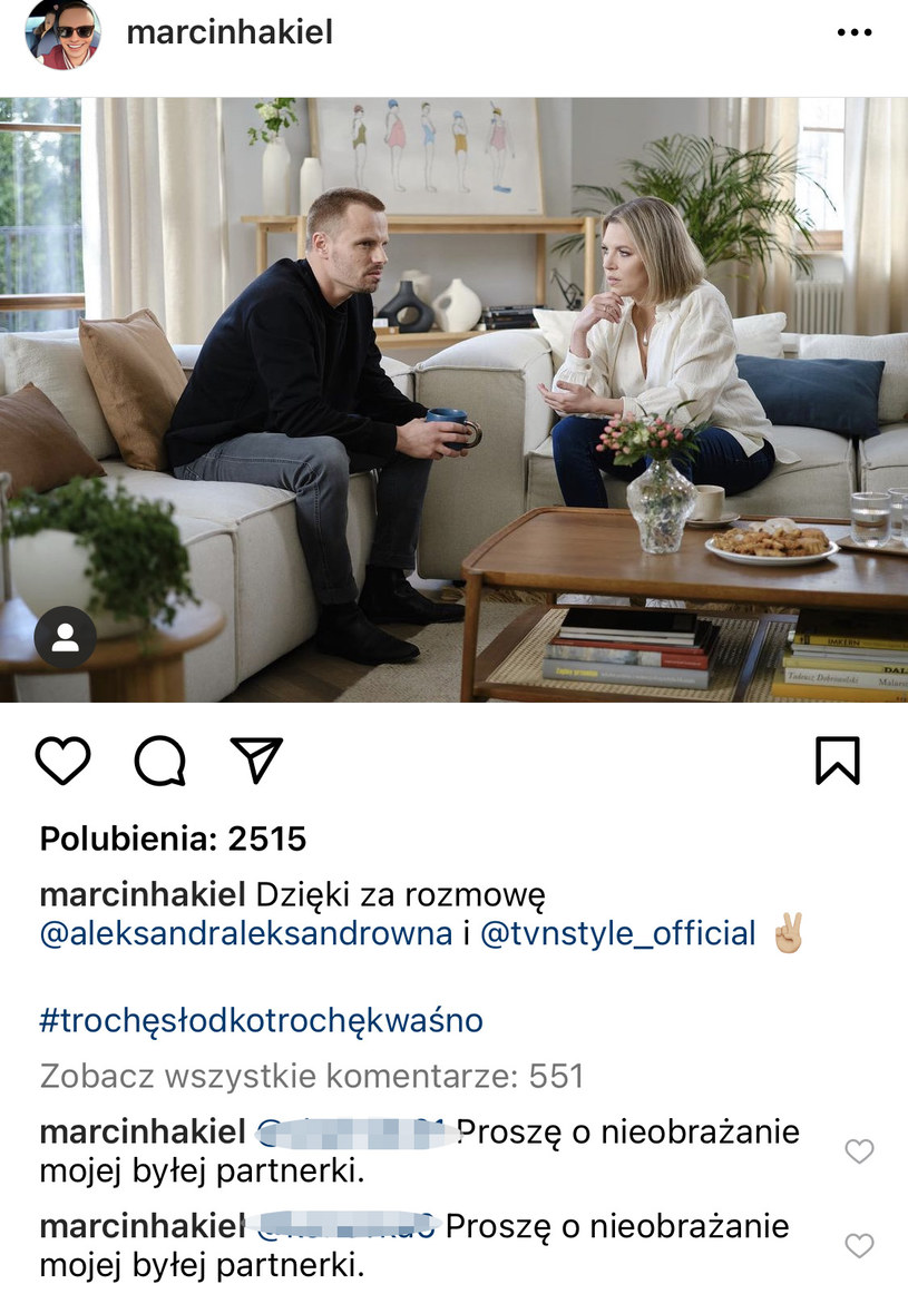 Hakiel prosi, by nie obrażać Kasi Cichopek /www.instagram.com/marcinhakiel /Instagram