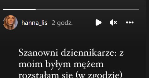 Hanna Lis: www.instagram.com/hanna_lis/ /Screen z InstaStory  /Instagram