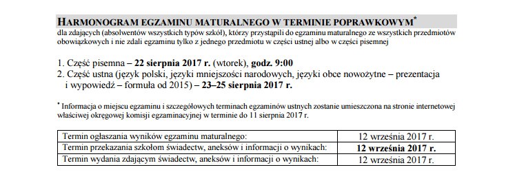 Harmonogram egzaminu maturalnego w terminie poprawkowym. /Centralna Komisja Egzaminacyjna