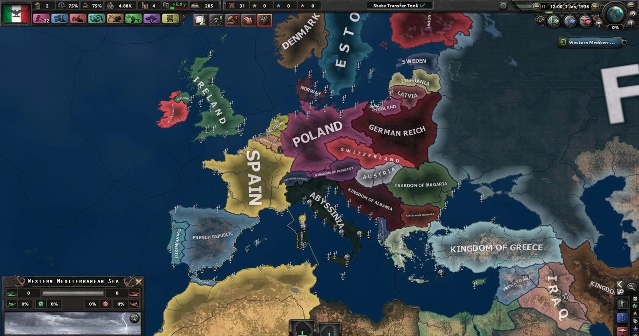 Hearts of Iron IV pozwala stworzyć alternatywną rzeczywistość. Tak w jednej z rozgrywek wyglądała Europa w 1936 roku /materiały prasowe