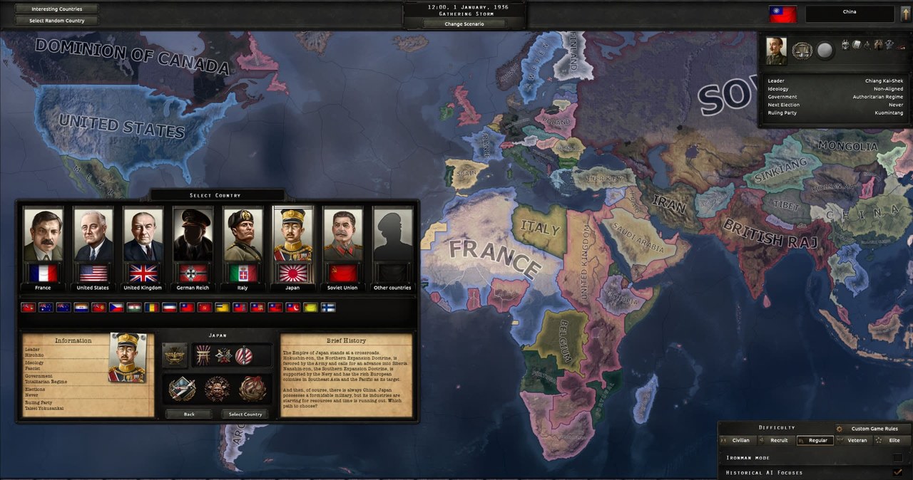 Hearts of Iron IV - świat gry w 1936 roku