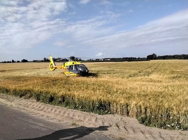 Helikopter LPR na miejscu wypadku /KP PSP Radzyń Podlaski /Państwowa Straż Pożarna