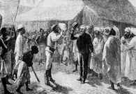 Henry Morton Stanley (po lewej) w czasie poszukiwań Livingstone?a nad jeziorem Tanganika /Encyklopedia Internautica