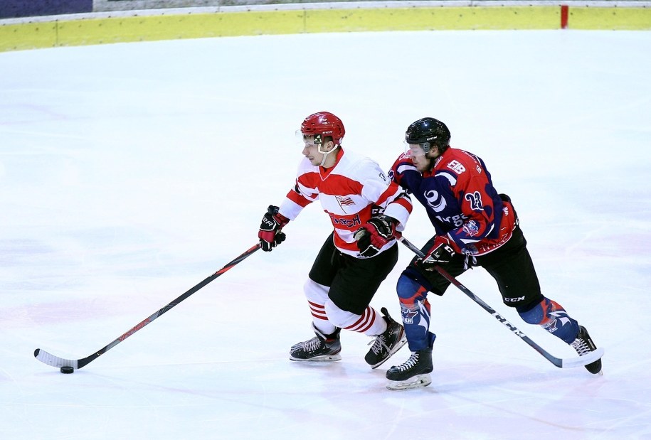 Hokeista Comarch Cracovii Damian Kapica i Egor Shkodenko z Energi Toruń podczas meczu Ekstraligi //Łukasz Gągulski /PAP