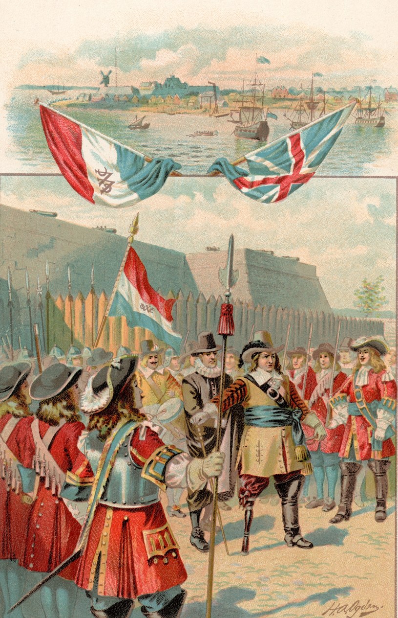 Holenderski gubernator Nowego Amsterdamu Peter Stuyvesant kapituluje przed Anglikami / Hulton Archive /Getty Images