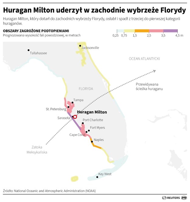 Huragan Milton uderzył w wybrzeże Florydy /	Maciej Zieliński /PAP