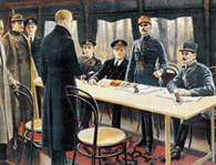 I wojna światowa, naczelny dowódca armii sprzymierzonych, Ferdinand Foch (stoi za stołem) przyjmu /Encyklopedia Internautica