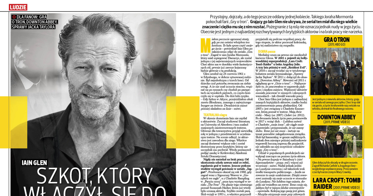 Iain Glen, czyli Jorah Mormont z  "Gry o tron" /materiały prasowe