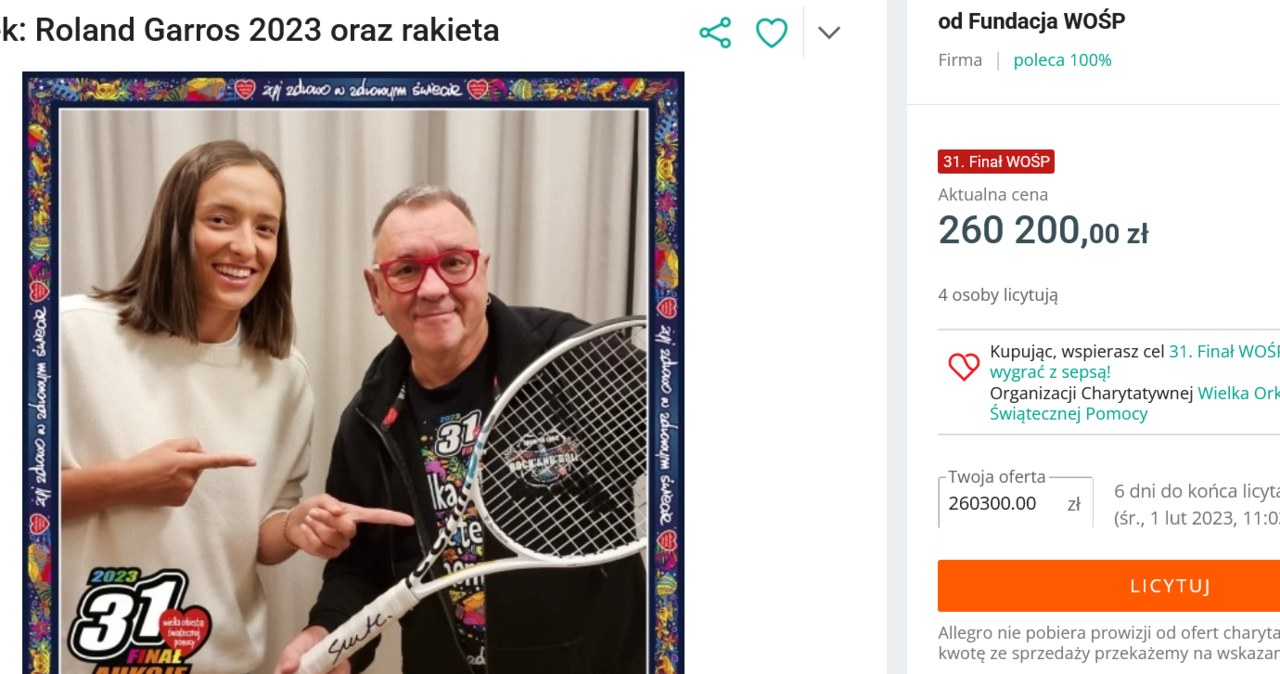 Iga Świątek /allegro.pl/oferta/iga-swiatek-roland-garros-2023-oraz-rakieta-13020045652 /materiał zewnętrzny