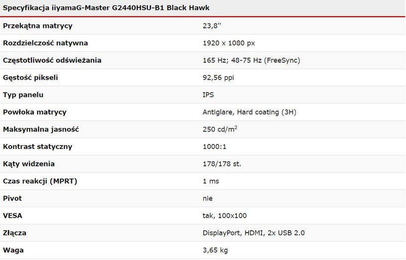 iiyama G-Master G2440HSU-B1 Black Hawk /materiały prasowe