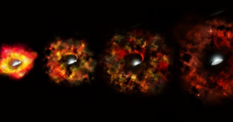 Ilustacja pokazująca przemianę nieudanej supermowej w czarną dziurę /P. Jeffries/STScI/NASA/ESA /materiał zewnętrzny
