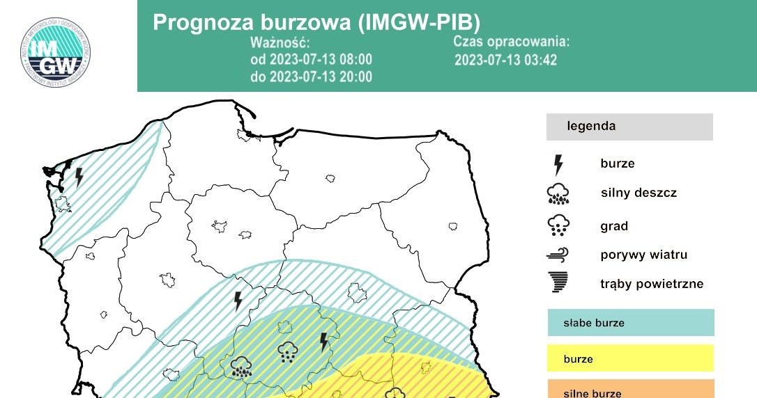 IMGW ogłosił alerty drugiego stopnia dotyczące burz z gradem dla miejscowości na południu kraju /IMGW /