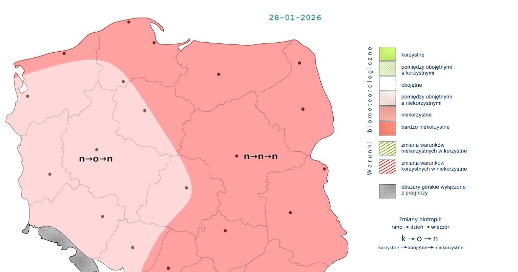 IMGW prognozuje, że w środę w większości kraju pogoda nie będzie korzystnie wpływać na nasz organizm /IMGW /