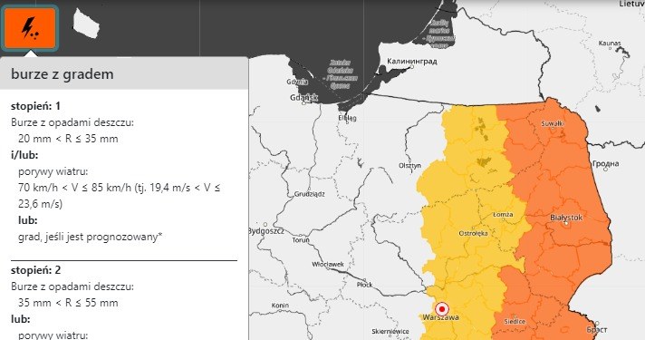 IMGW wydał alerty pierwszego i drugiego stopnia dla siedmiu województw /IMGW