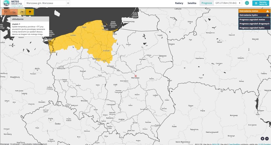 IMGW wydał ostrzeżenie I stopnia przed oblodzeniem /IMGW /