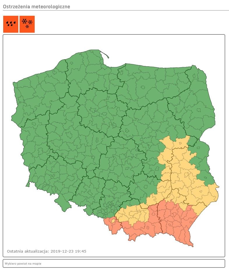 IMGW wydało ostrzeżenia 1 i 2 stopnia /IMGW/pogodynka.pl