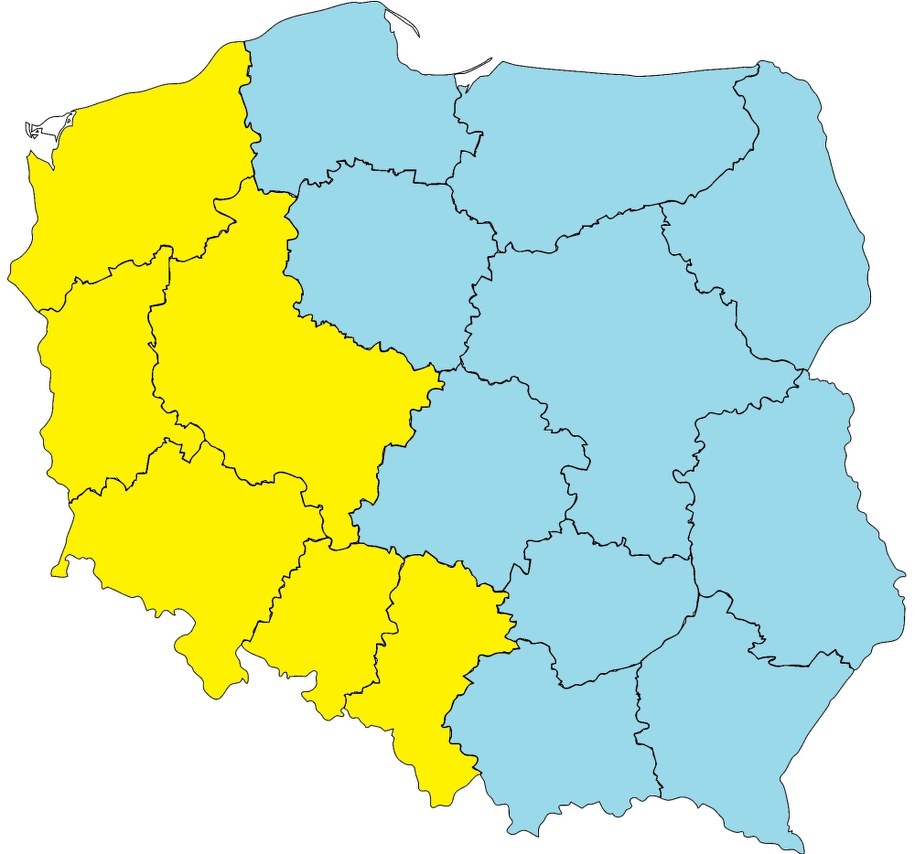 IMGW wydało ostrzeżenia dla województw oznaczonych na żółto /RMF FM