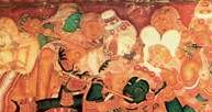 Indyjska sztuka, Kriszna w otoczeniu pasterek, scena z Bhagavatpurana, malowidło ścienne w Pałacu /Encyklopedia Internautica