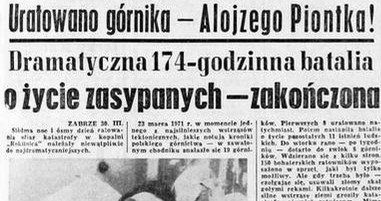 Informacja na pierwszej stronie "Dziennika Zachodniego" o uratowaniu górnika Alojzego Piontka. Tego dnia głowna wiadomość w gazecie dotyczyła rozpoczęcia obrad XXIV zjazdu KPZR. /INTERIA.PL