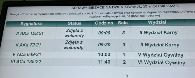 Informacja o sprawach zdjętych z wokandy /Krzysztof Zasada /RMF FM