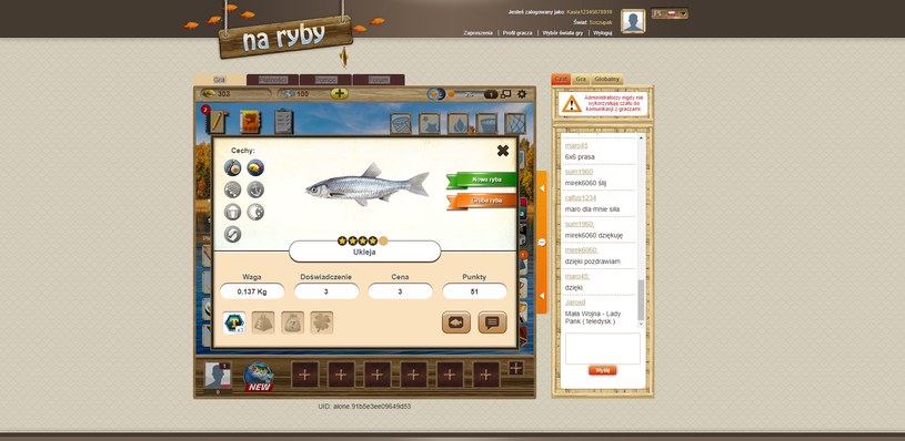 Informacja o złowionej rybie gry online za darmo Na Ryby /Click.pl