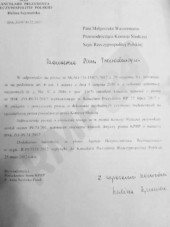 Informacja o zniesieniu klauzuli tajności /Patryk Michalski /RMF FM