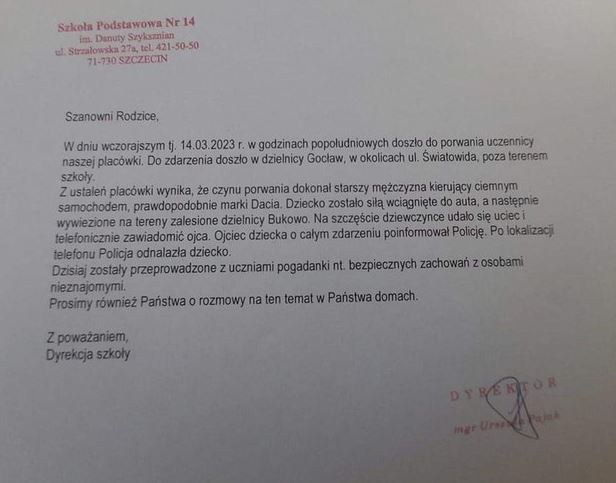 Informacja ze szkoły 9-latki /Aneta Łuczkowska /RMF FM